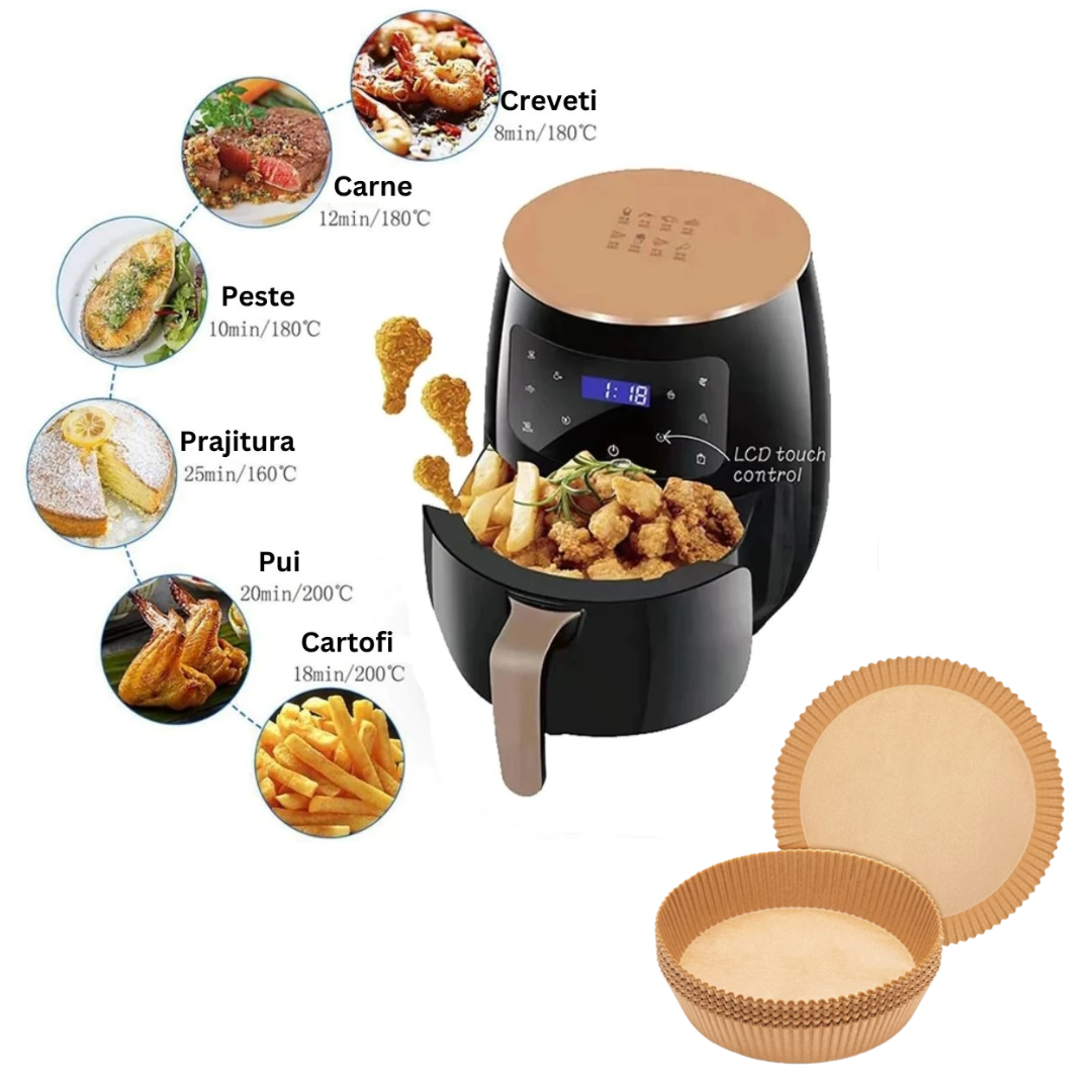 Friteuza cu aer cald ENZLY, gatire fara ulei, Air Fryer capacitate 6 litri, 1400W, 8 programe de gatire, Touch Control, afisaj digital, negru