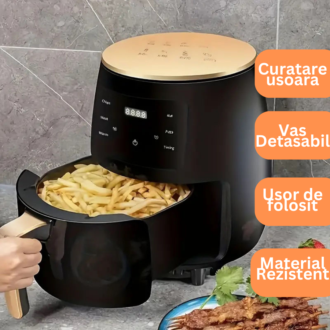 Friteuza cu aer cald ENZLY, gatire fara ulei, Air Fryer capacitate 6 litri, 1400W, 8 programe de gatire, Touch Control, afisaj digital, negru