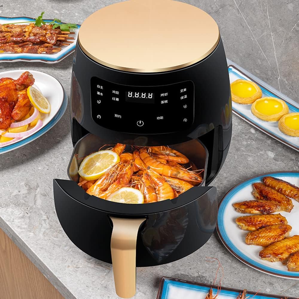 Friteuza cu aer cald ENZLY, gatire fara ulei, Air Fryer capacitate 6 litri, 1400W, 8 programe de gatire, Touch Control, afisaj digital, negru