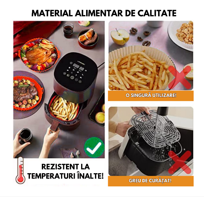 Castron din Silicon pentru Airfrier, 20.5x17.5x5cm, Universal, Rosu, Bukate®